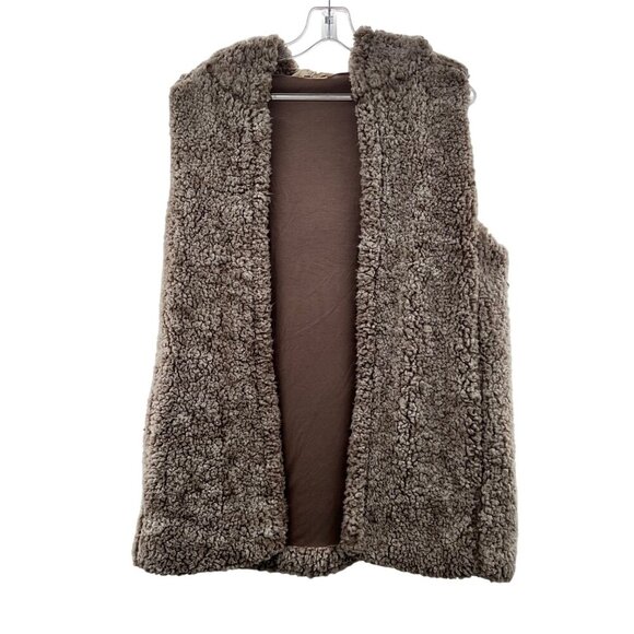 krazy kat Jackets & Blazers - Krazy Kat Womens Hooded Vest Open Front Sherpa Faux Fur Beige Size Small